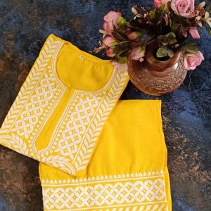 Rayon Embroidered Kurta with Plazo Set - Image 5